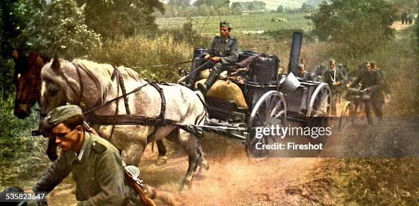 Germany at war, Signal magazine, 1940. Blitzkrieg. Battle of France. German advance in France, horse supplies for German troops, Signal Magazine 1940.