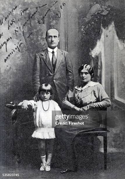 Benito Mussolini and his family, wife Rachele and daughter Emma Mussolini.