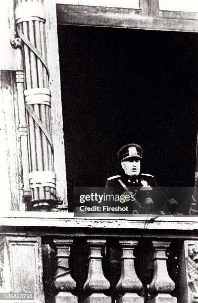 Benito Mussolini declaring war from the balcony of Venice Palaca in Rome. Benito Amilcare Andrea Mussolini Italian politician, journalist, and leader...