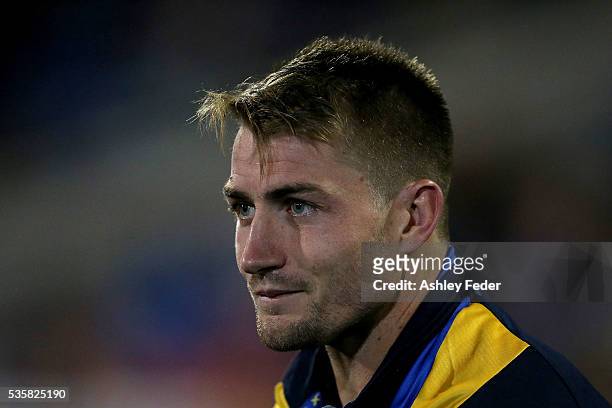 Kieran Foran of the Eels sits on the bench during the round 12 NRL match between the Newcastle Knights and the Parramatta Eels at Hunter Stadium on...