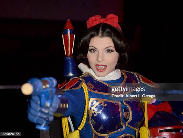 Cosplayer Amber Arden as a mashup of Snow White and Mandolorian at Club Cosplay held at OHM Nightclub on May 29, 2016 in Hollywood, California.