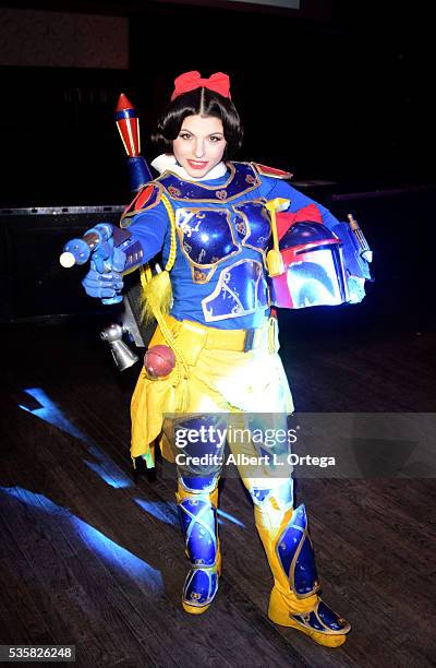 Cosplayer Amber Arden as a mashup of Snow White and Mandolorian at Club Cosplay held at OHM Nightclub on May 29, 2016 in Hollywood, California.