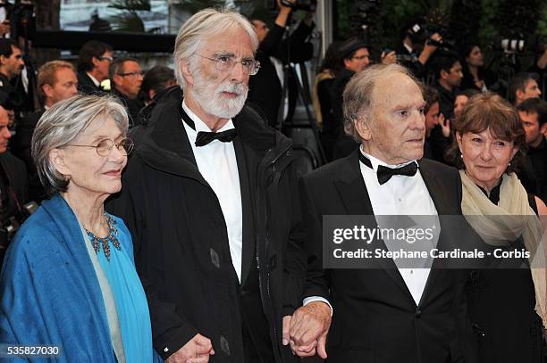 Emmanuelle Riva, Michael Haneke and Jean Louis Trintignant at the Closing Ceremony and the premiere for "Therese Desqueyroux" during the 65th Cannes...