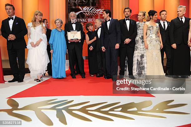 Actors Alec Baldwin, Nastassja Kinski, Emmanuelle Riva, director Michael Haneke with the Palme D'Or for 'Amour', actor Adrien Brody, Jury President...