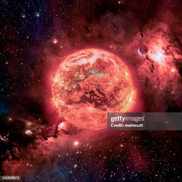 apocalypse with earth on fire - galaxy background stock pictures, royalty-free photos & images