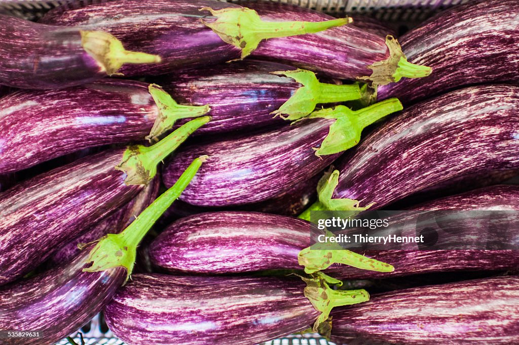 Switzerland, Zurich, Eggplants on display