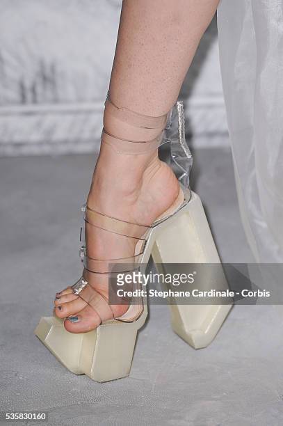 Shoes worn by Michelle Harper as she attends the Chanel Haute-Couture Show as part of Paris Fashion Week Fall / Winter 2012/13 at Grand Palais.