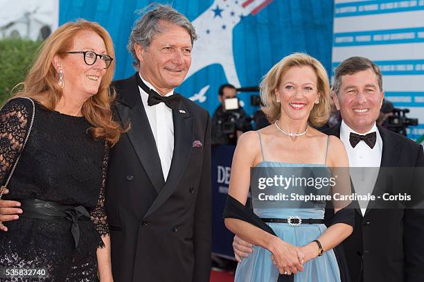 Deauville's mayor Philippe Augier with his Wife, US ambassador in France Charles Rivkin and his Wife Susan Tolson attend the opening ceremony of the...