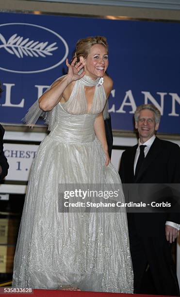 Actress Maria Bello and director David Cronenberg at the premiere of "A History of Violence" during the 58th Cannes Film Festival.