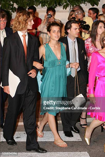 Pierre Casiraghi and Charlotte Casiraghi arrive for Prince Albert II's key ceremony following his coronation mass held in the morning.