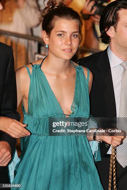 Charlotte Casiraghi arrives for Prince Albert II's key ceremony following his coronation mass held in the morning.