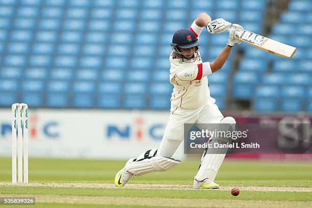 Alviro Petersen of Lancashire bats during day two of the Specsavers County Championship: Division One match between Yorkshire and Lancashire at...