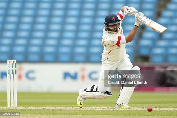 Alviro Petersen of Lancashire bats during day two of the Specsavers County Championship: Division One match between Yorkshire and Lancashire at...