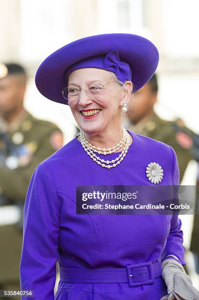 Queen Margarethe of Denmark attends the wedding ceremony of Prince Guillaume of Luxembourg and Princess Stephanie of Luxembourg at the Cathedral of...