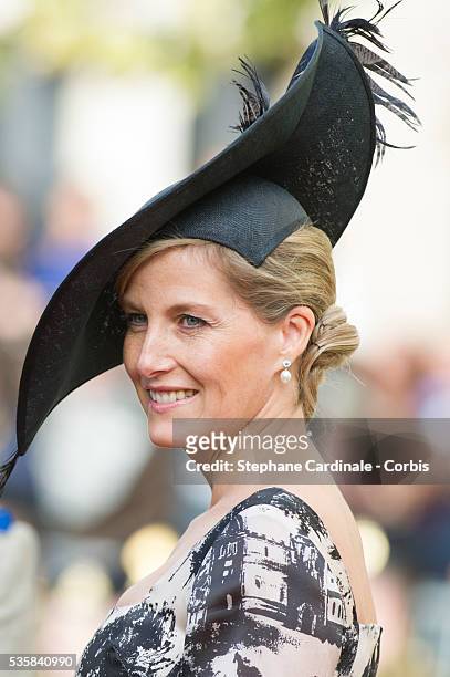 Countess Sophie of Wessex attends the wedding ceremony of Prince Guillaume of Luxembourg and Princess Stephanie of Luxembourg at the Cathedral of our...