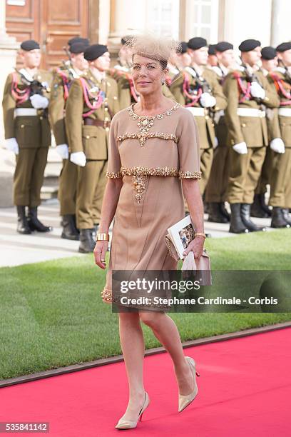 Princess Caroline of Hanover attends the wedding ceremony of Prince Guillaume of Luxembourg and Princess Stephanie of Luxembourg at the Cathedral of...