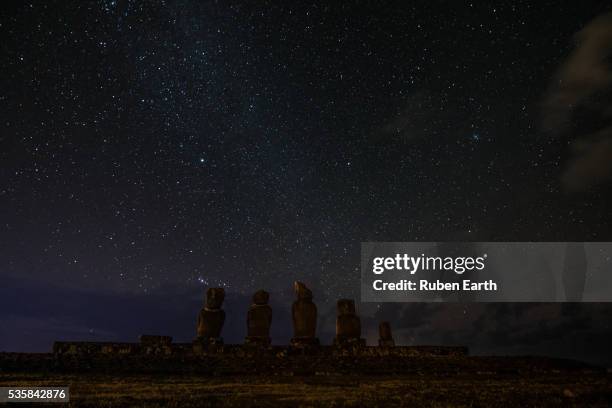 ahu tahai at night - hanga roa stock pictures, royalty-free photos & images