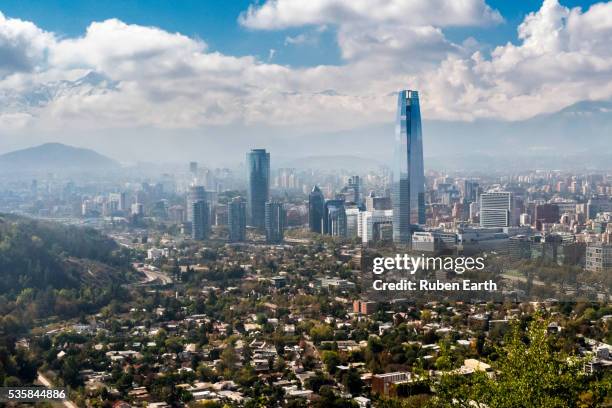 costanera tower and city skyline - santiago chile stock pictures, royalty-free photos & images