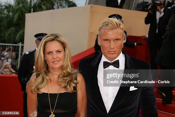 Dolph Lundgren and his wife Anette Qviberg arrive at the premiere of "Ocean's 13" during the 60th Cannes Film Festival.