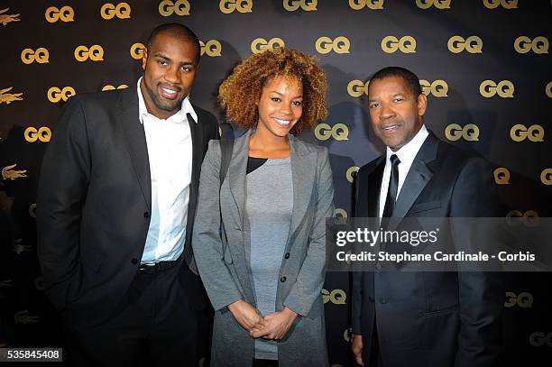 Teddy Riner, Luthna Plocus and Denzel Washington attend the GQ Men of the Year 2012 Awards at Musee d'Orsay, in Paris