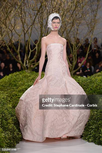 Model walks the runway during the Christian Dior Spring/Summer 2013 Haute-Couture show as part of Paris Fashion Week, in Paris.