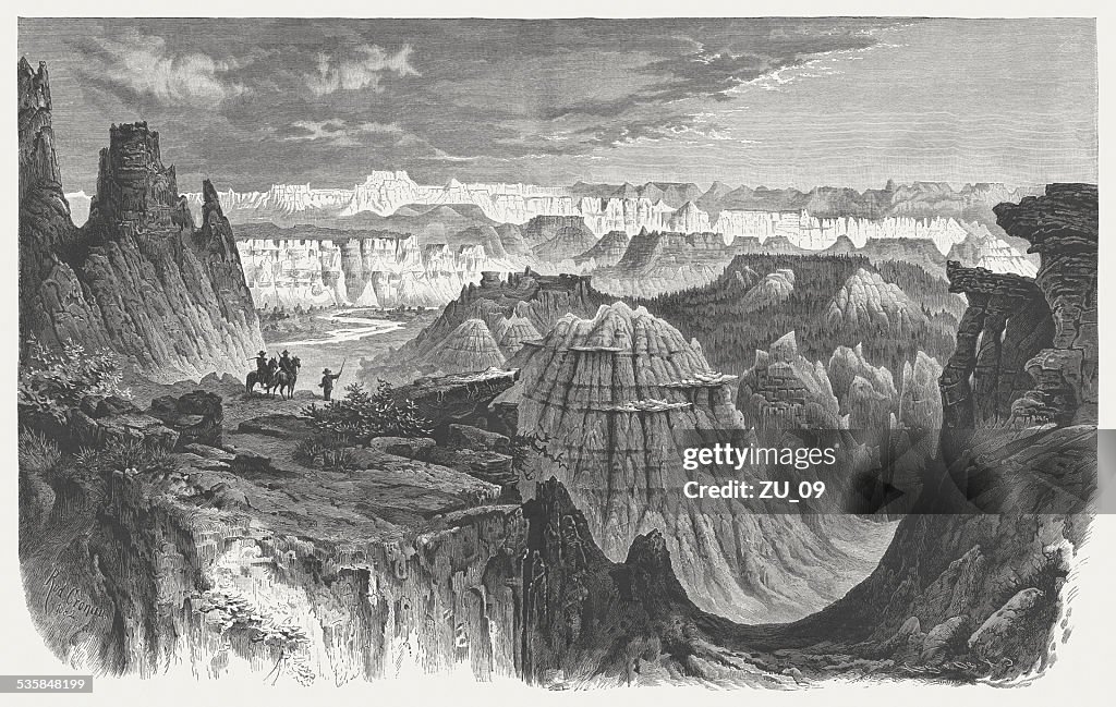 Little Missouri badlands, North Dakota, Wood engraving, published in 1883