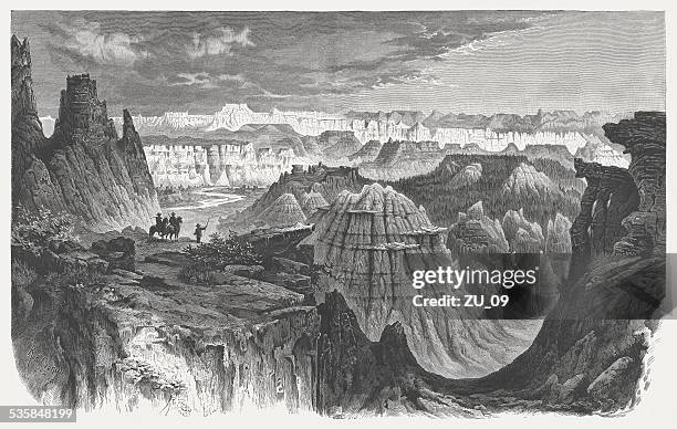 little missouri badlands, north dakota, wood engraving, published in 1883 - 1883 2015 stock illustrations