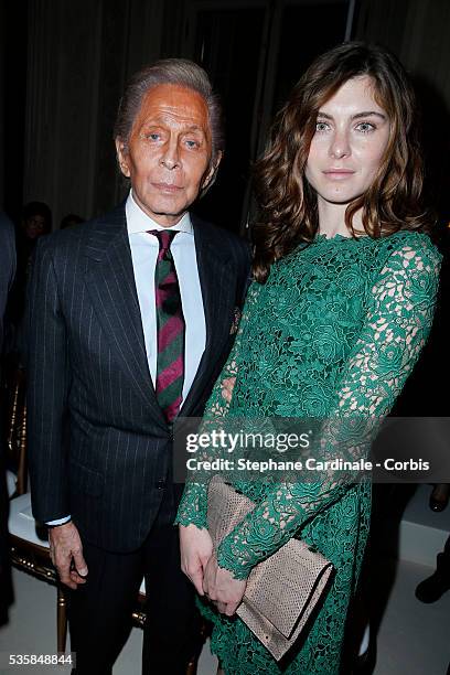 Valentino Garavani and Vittoria Puccini attend the Valentino Spring/Summer 2013 Haute-Couture show as part of Paris Fashion Week at Hotel Salomon de...