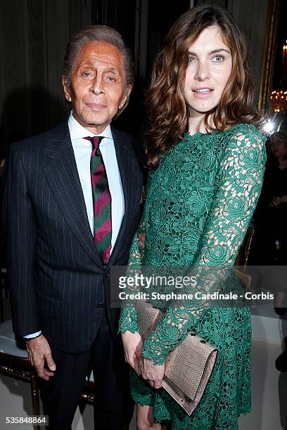 Valentino Garavani and Vittoria Puccini attend the Valentino Spring/Summer 2013 Haute-Couture show as part of Paris Fashion Week at Hotel Salomon de...