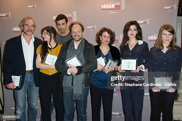 Michel Vuillermoz, Judith Chemla, Samir Gesmi, Denis Podalydes, Noemie Lvovsky, Julia Faure and India Hair attend the Cesar 2013 Nominee Lunch at Le...