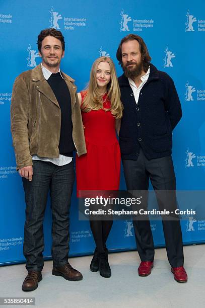 Actors James Franco, Amanda Seyfried and Peter Sarsgaard attend the Lovelace Photocall during the 63rd Berlinale International Film Festival at Grand...