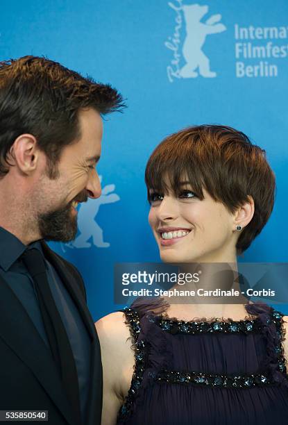 Hugh Jackman and Anne Hathaway attend the Les Miserables Photocall during the 63rd Berlinale International Film Festival at Grand Hyatt Hotel in...
