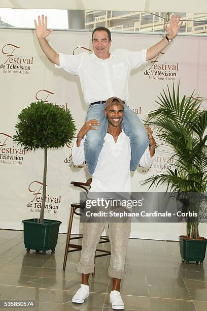 Actors Mandy Patinkin and Shemar Moore attend a photo call promoting the television series "Criminal Minds".