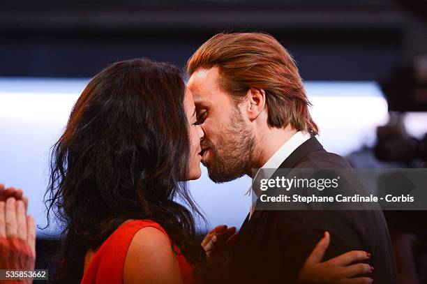 Matthias Schoenaerts kisses his girlfriend Alexandra after he received the Best Young Actor Cesar for 'De rouille et d'os' during the Cesar Awards...