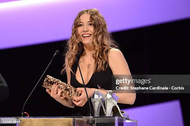 Izia Higelin receives the Best Young Actress Cesar for 'Mauvaise fille' during the Cesar Awards Ceremony 2013 at Theatre du Chatelet, in Paris.