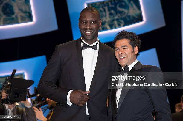 Omar Sy and Jamel Debbouze attend the Cesar Awards Ceremony 2013 at Theatre du Chatelet, in Paris.