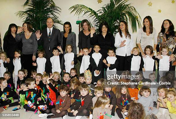 Prince Albert II of Monaco and HSH Princess Stephanie of Monaco distributing Christmas gifts to children in Monte Carlo.