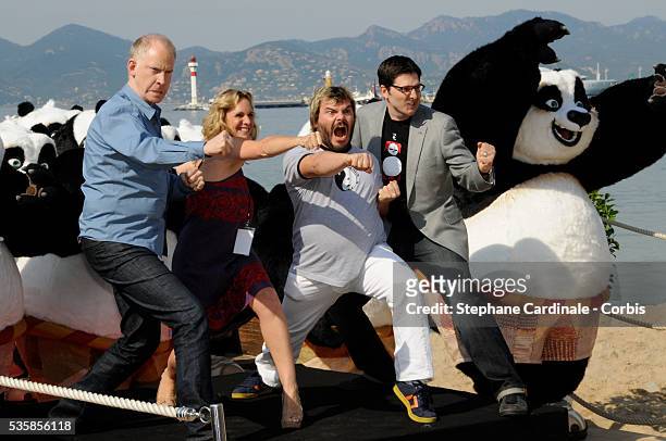Director John Stevenson, producer Melissa Cobb, actor Jack Black and US director Mark Osborne attend the photo call of "Kung Fu Panda" during the...