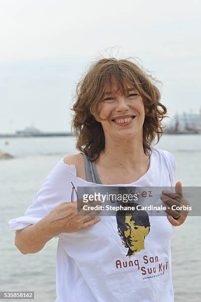 Jane Birkin at the photo call of "Peaceful March to Save Burma" during the 61st Cannes Film Festival.