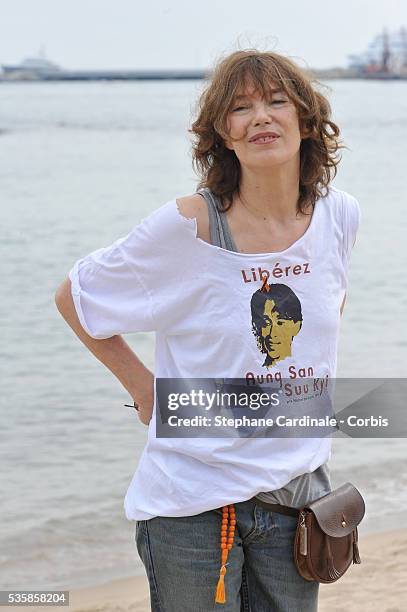 Jane Birkin at the photo call of "Peaceful March to Save Burma" during the 61st Cannes Film Festival.