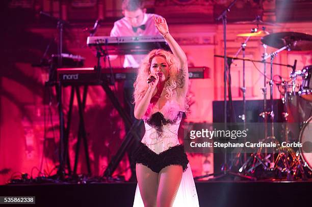 Rita Ora performs during the 'Bal De La Rose Du Rocher' in aid of the Fondation Princess Grace on the 150th Anniversary of the SBM at Sporting...