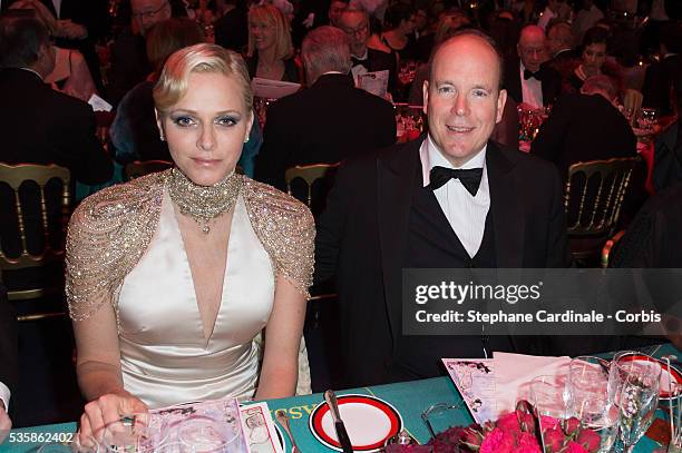 Princess Charlene of Monaco and Prince Albert II of Monaco attend the 'Bal De La Rose Du Rocher' in aid of the Fondation Princess Grace on the 150th...