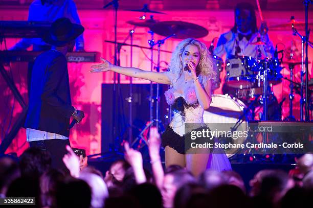 Rita Ora performs during the 'Bal De La Rose Du Rocher' in aid of the Fondation Princess Grace on the 150th Anniversary of the SBM at Sporting...