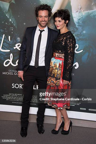 Audrey Tautou andRomain Duris attend the 'L'Ecume Des Jours' Paris Premiere at Cinema UGC Normandie, in Paris.