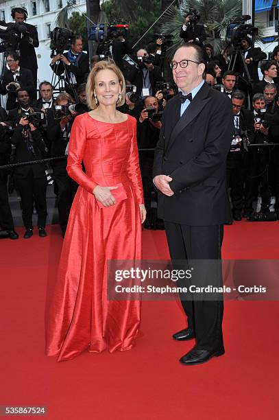 Marthe Keller and guest attend the 'Inside Llewyn Davis' premiere during the 66th Cannes International Film Festival.