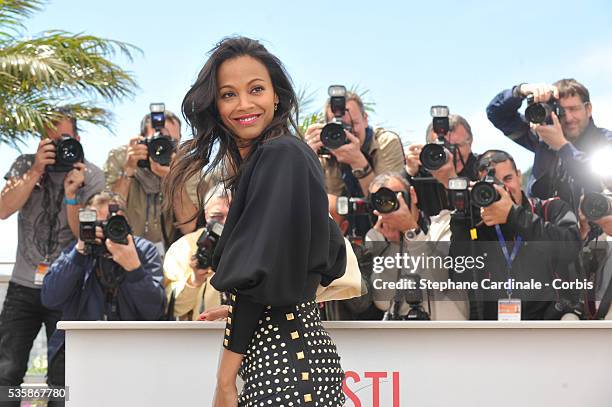 Zoe Saldana attends the 'Blood Ties' photo call during the 66th Cannes International Film Festival.