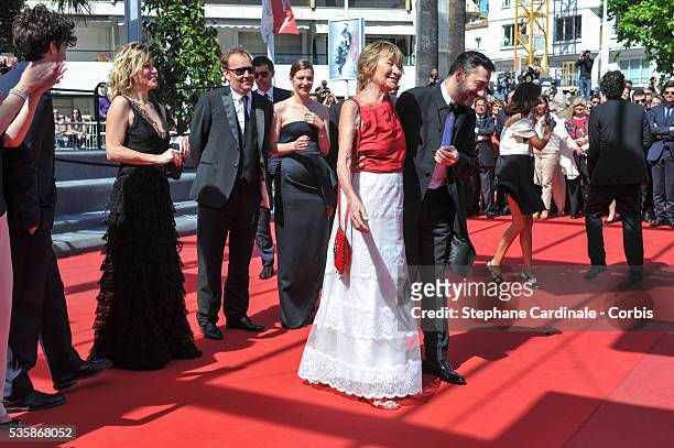 Valeria Bruni Tedeschi, Marisa Borini and Filippo Timi attend the 'Un Chateau en Italie' premiere during the 66th Cannes International Film Festival.