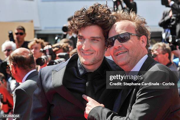 Louis Garrel and Xavier Beauvois attend the 'Un Chateau en Italie' premiere during the 66th Cannes International Film Festival.