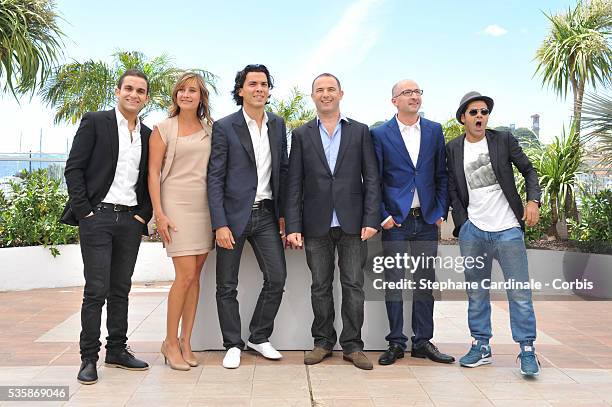 Malik Bentalha, Julie de Bona, Tewfik Jallab, Mohamed Hamidi, Fatsah Bouyahmed and Jamel Debbouze attend the 'Ne Quelque Part' photo call during the...