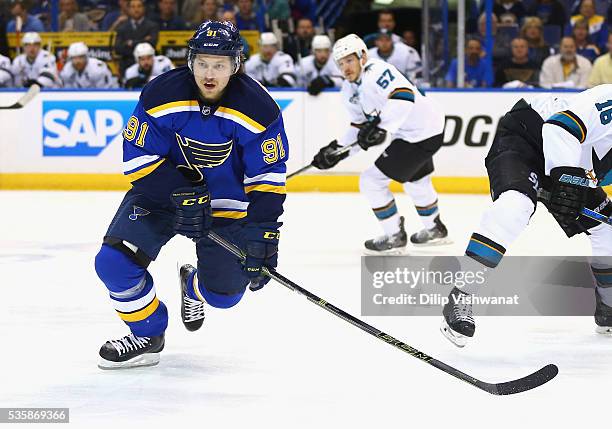 Vladimir Tarasenko of the St. Louis Blues skates against the San Jose Sharks in Game Two of the Western Conference Final during the 2016 NHL Stanley...